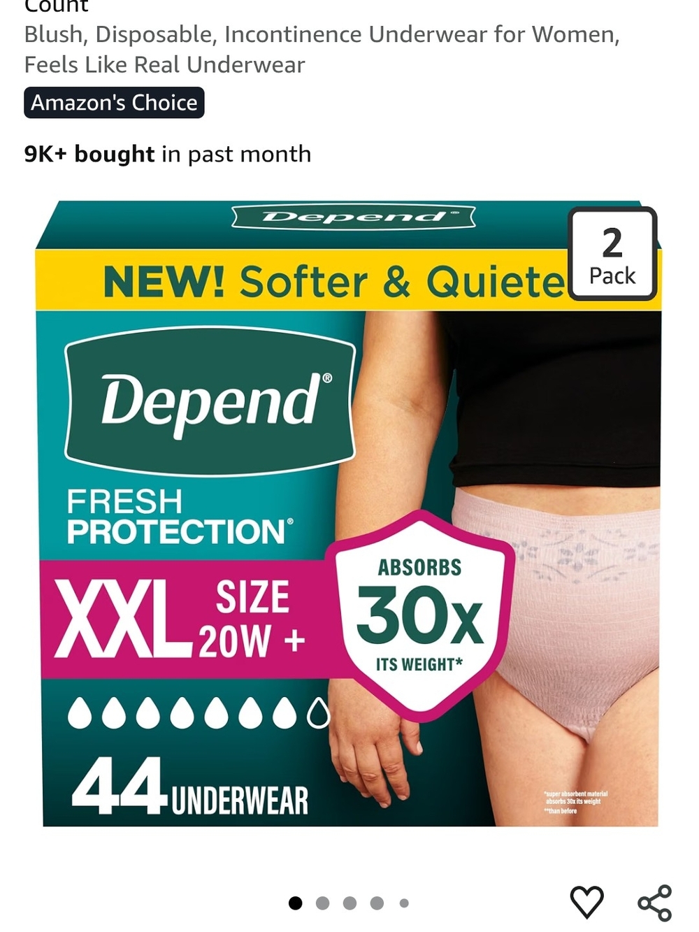 Fresh Protection XXL Blush Disposable Incontinence Underwear for Women